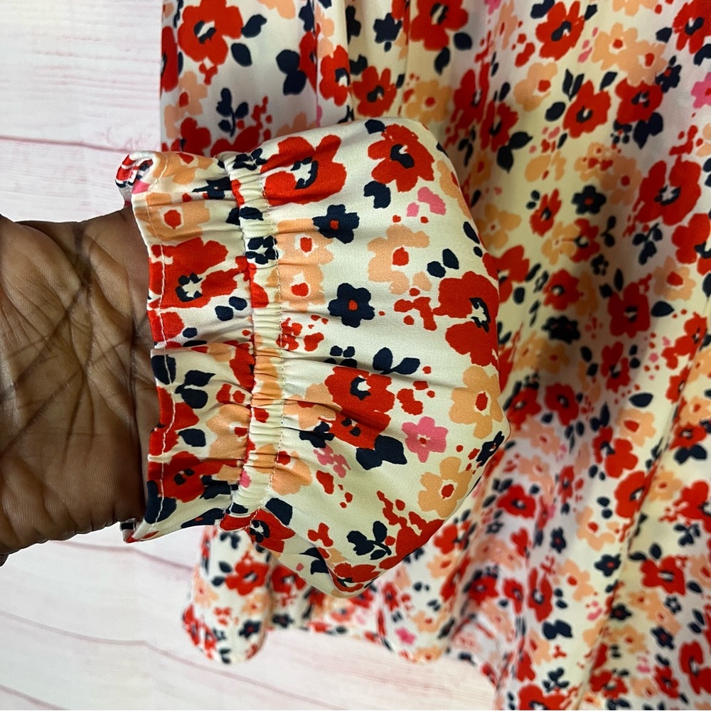 Croft & Barrow NWT Multicolor Floral Print Ruffle Tie Neck Blouse Size 2X - Picture 6 of 8